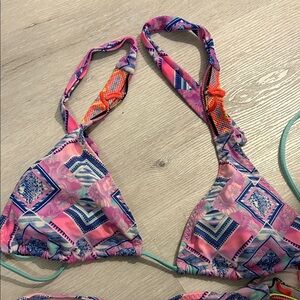 Victoria's Secret Pink & Blue Geometric Triangle Bikini Top